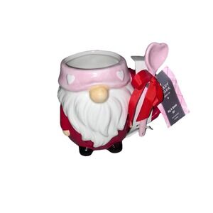 Heart & Park Valentine Gnome Mug and Heart Spoon Set Hand-Painted Ceramic 18oz